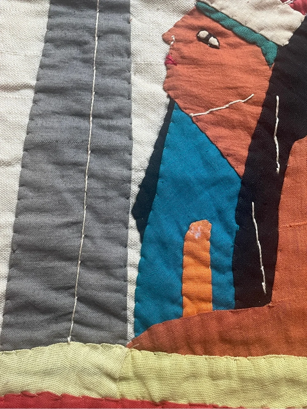 Vintage Egyptian Handmade Textile Folk Art Wall Hanging
